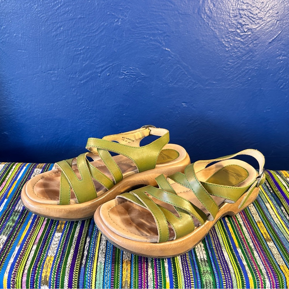 Green Strappy Leather Dansko Sandals